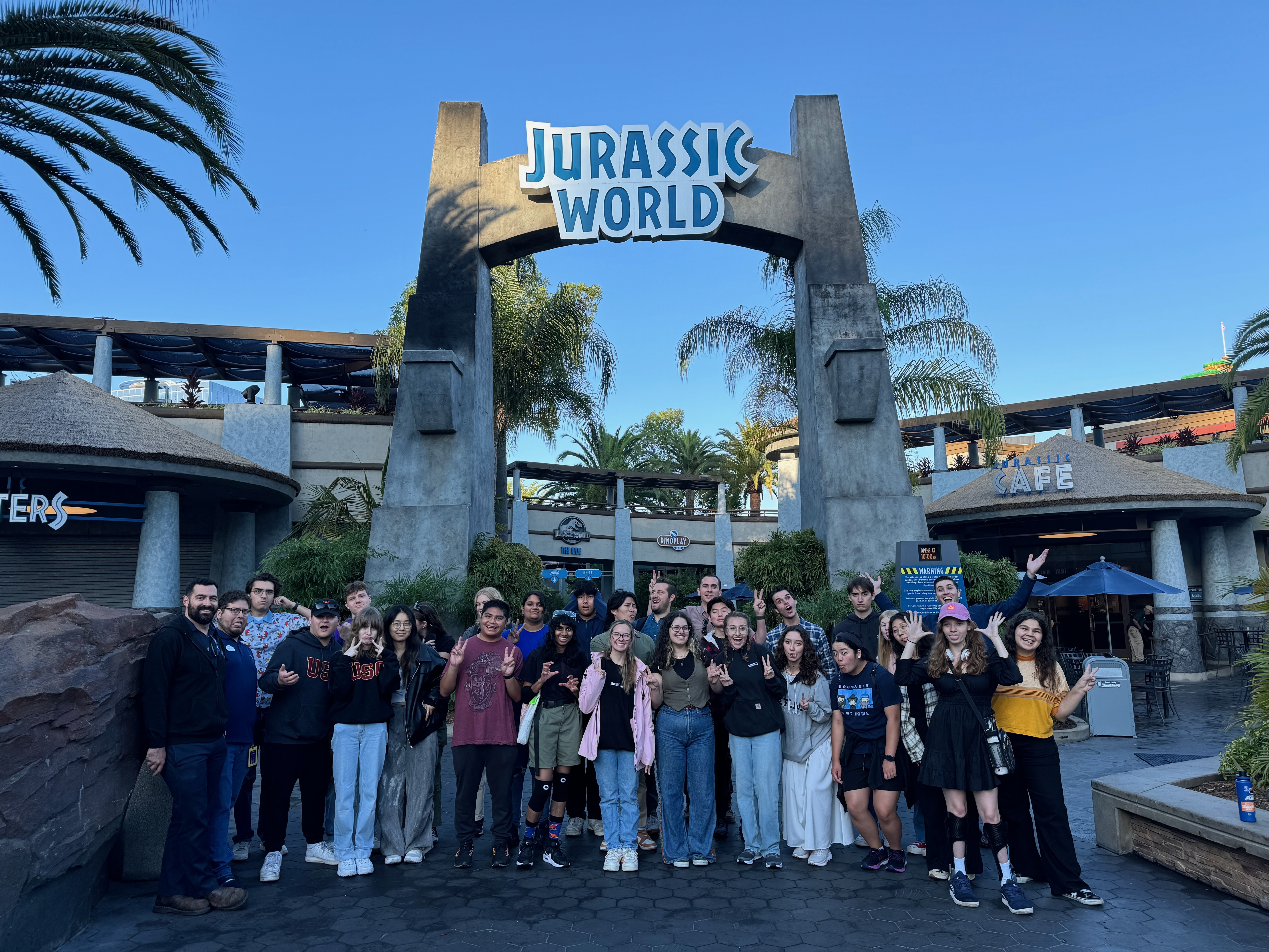 Scream USC members attending a behind-the-scenes tour of Universal Studios Hollywood